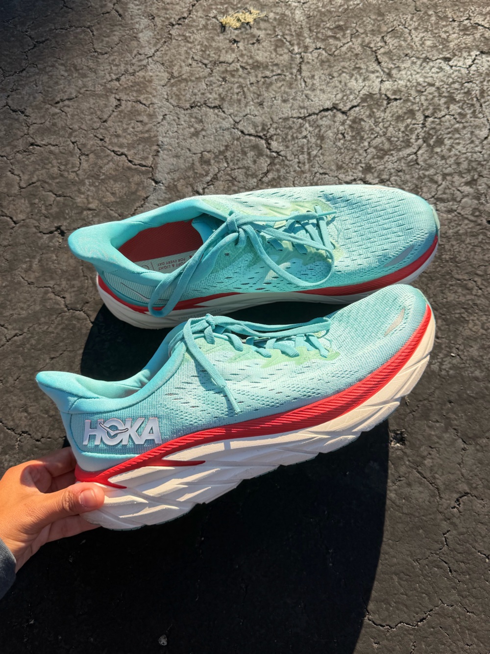 Hoka Clifton 8 (Aqua Blue & Coral)